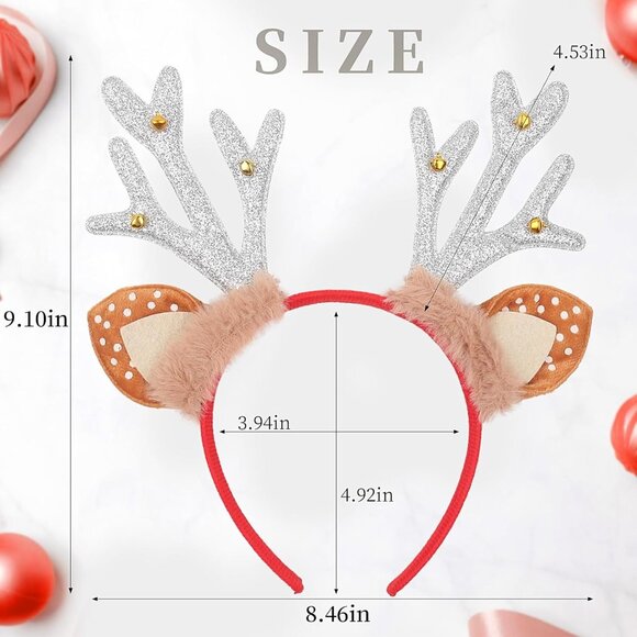 Christmas Reindeer Antlers Headband Xmas Silver Glitter Antlers Headband with Go - Picture 7 of 7